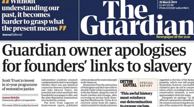 Guardian gazetesi kurucularının kölecilikten çıkar sağlamasından dolayı özür diledi